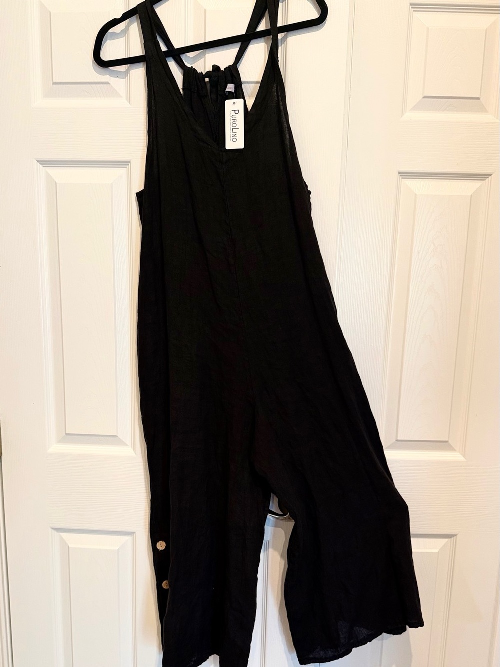 Puro Lino 100% Linen Black Wide Leg Jumpsuit Made in Italy
